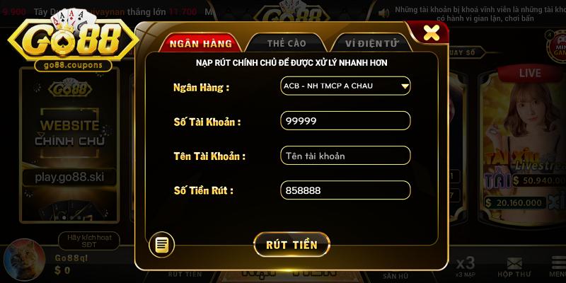 Thời gian chờ đợi rút tiền tại Go88