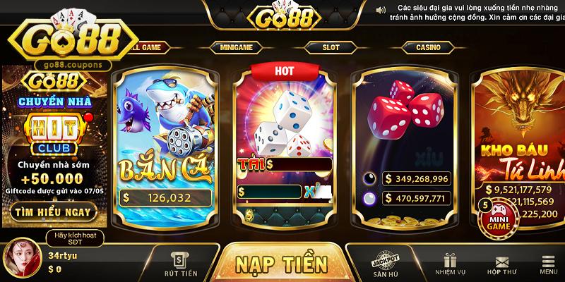 Đầy đủ các trò chơi góp mặt tại Go88 - thiên đường vip hoàng gia