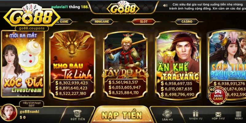 Vô vàn các trò chơi góp mặt tại Go88