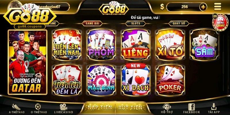 Đầy đủ các thể loại game bài tại Go88 hit club